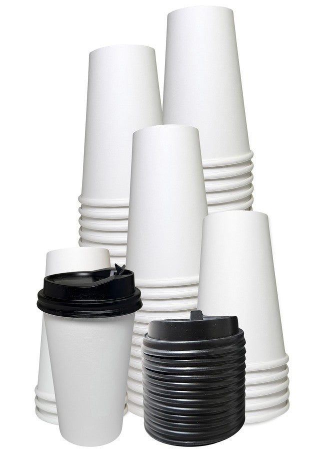 EcoQuality 10oz White Paper Coffee Cups with Black Lids - (25 Count) Disposable Paper Coffee Cups - Hot Drink, Tea, Coffee, Cappuccino, Hot Chocolate, Chai, Chai Latte, Office,Travel - Image 1